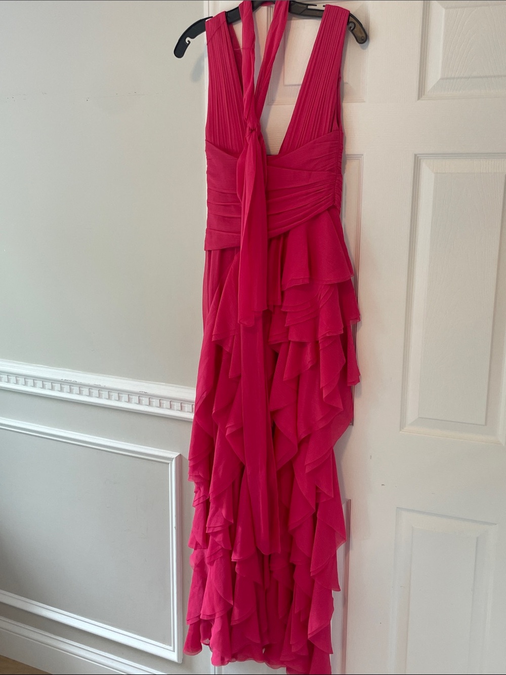 Alice + Olivia Fuchsia Ruffled High-Low V-Neck Dress - Picture 10 of 10